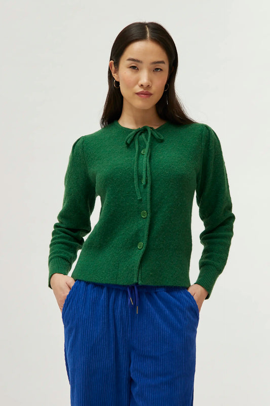 Cardigan in maglia con fiocco verde