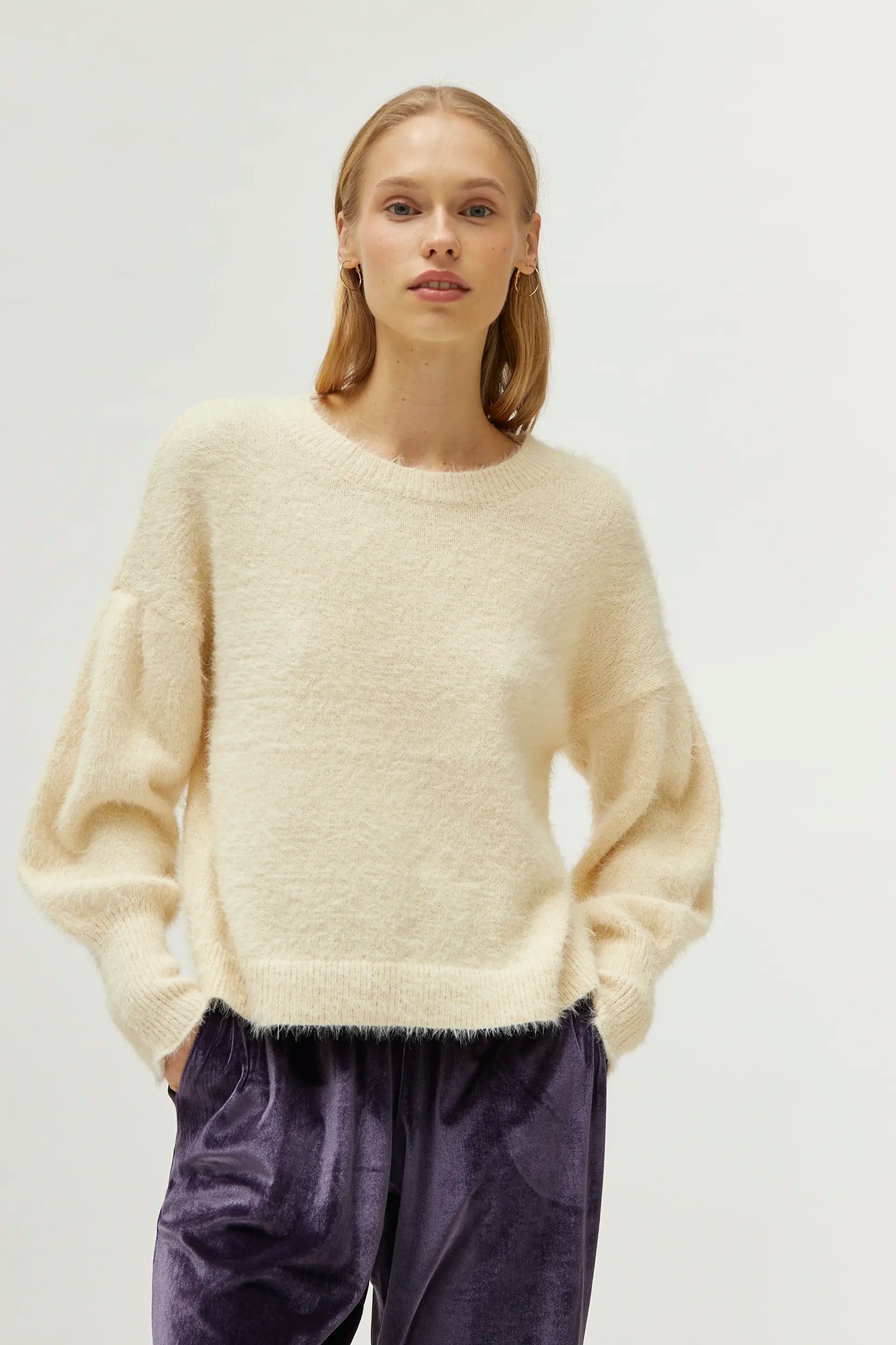 White Textured Knit Sweater