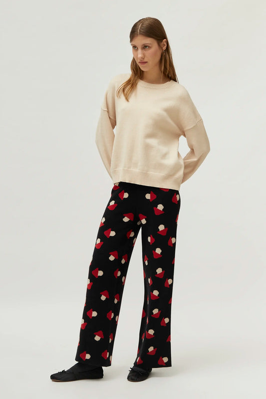 Black mushroom print jacquard knit pants