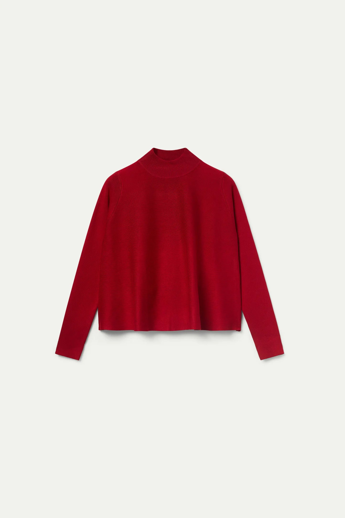 Red mock neck flared sweater