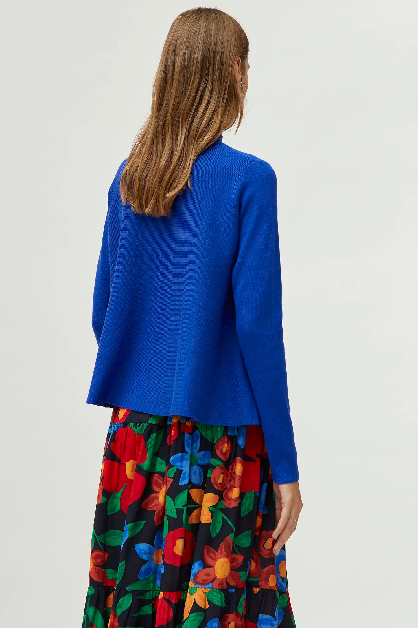 Blue mock neck flared sweater