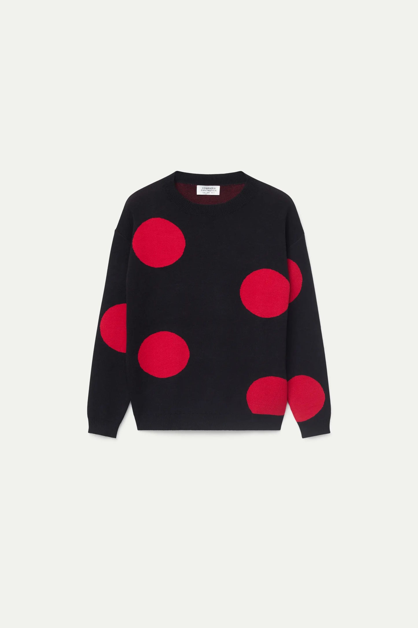 Red polka dot printed jacquard knit sweater