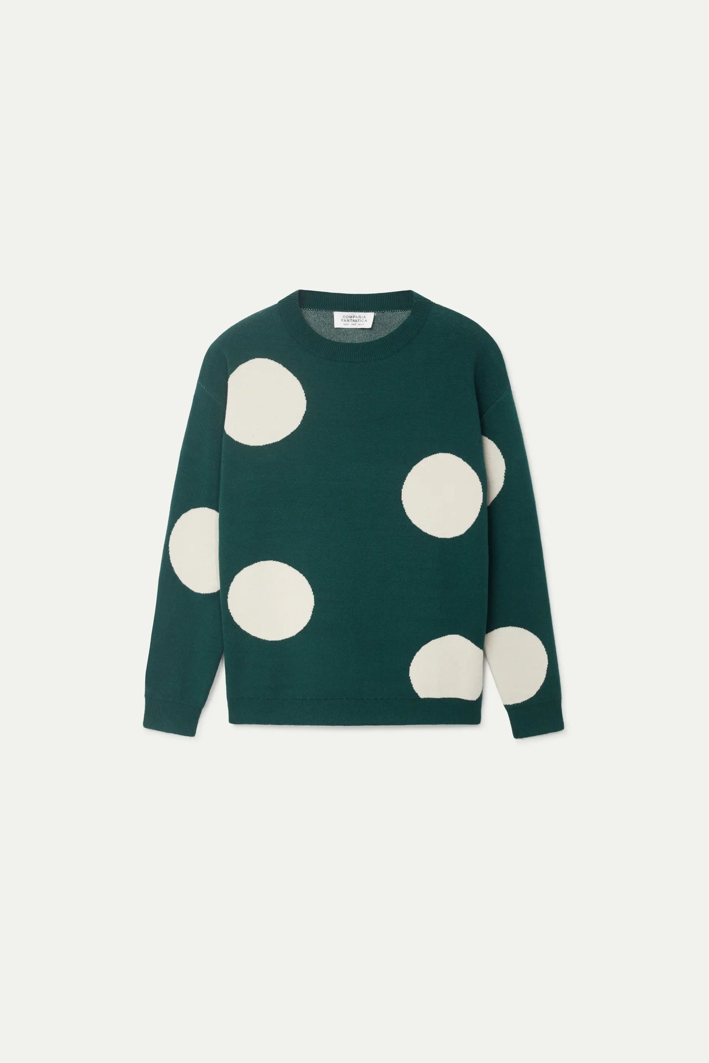 White polka dot printed jacquard knit sweater