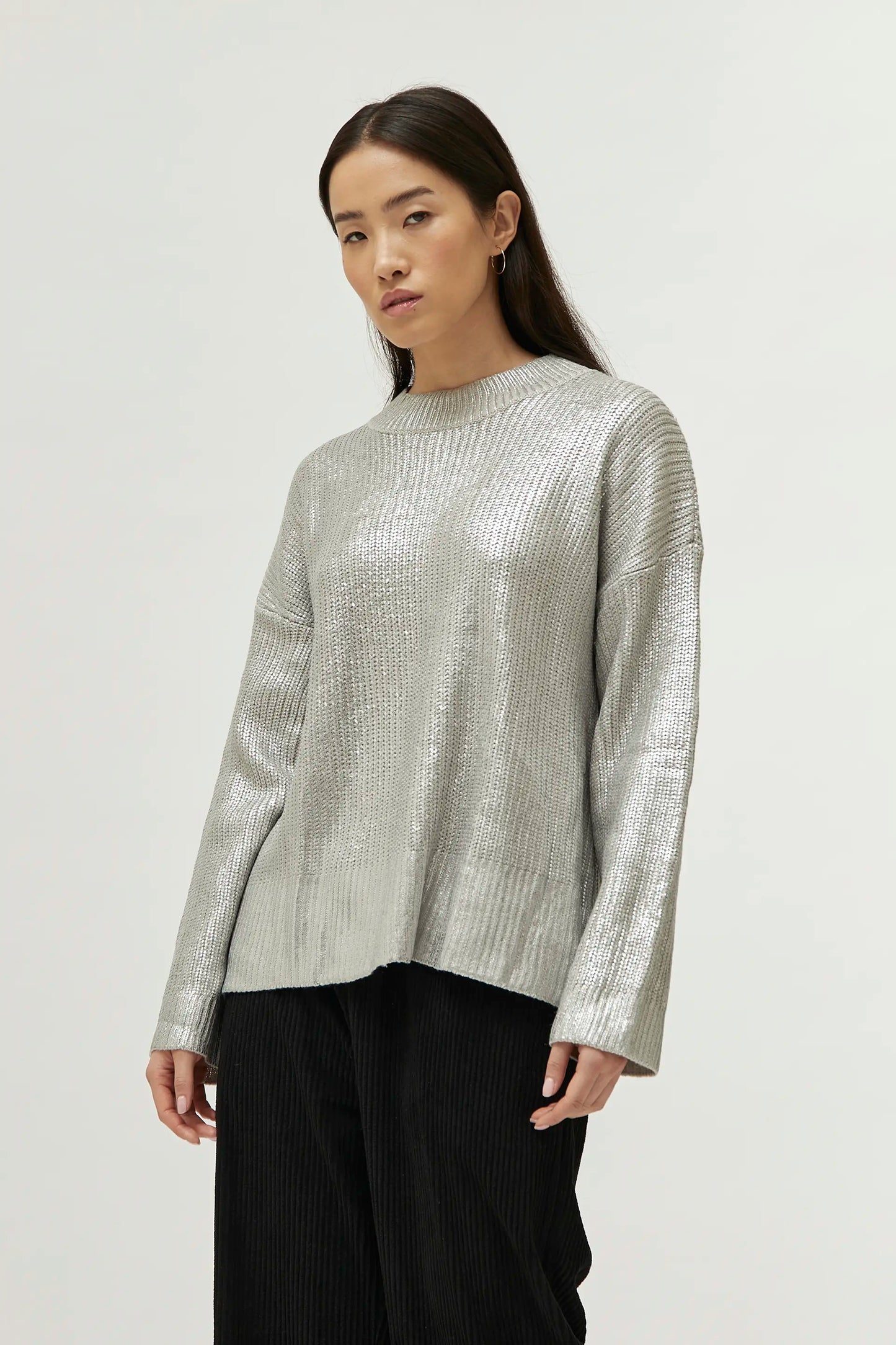 Silver coated knit sweater