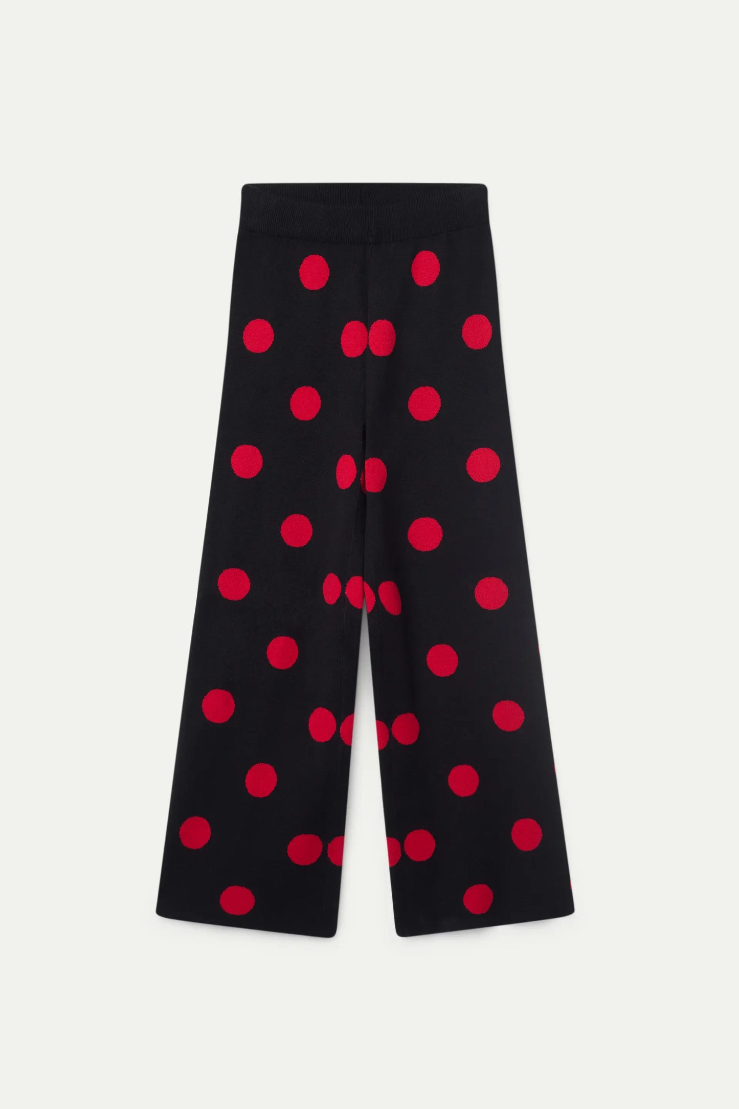 Red polka dot printed jacquard knit pants