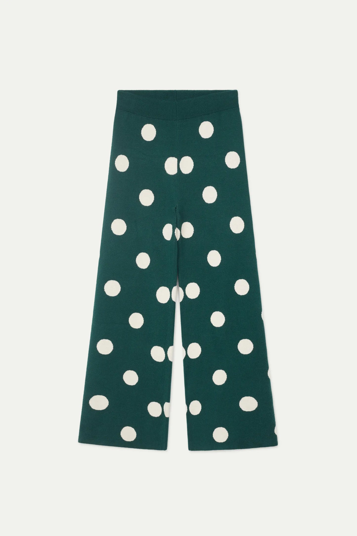 White polka dot printed jacquard knit pants