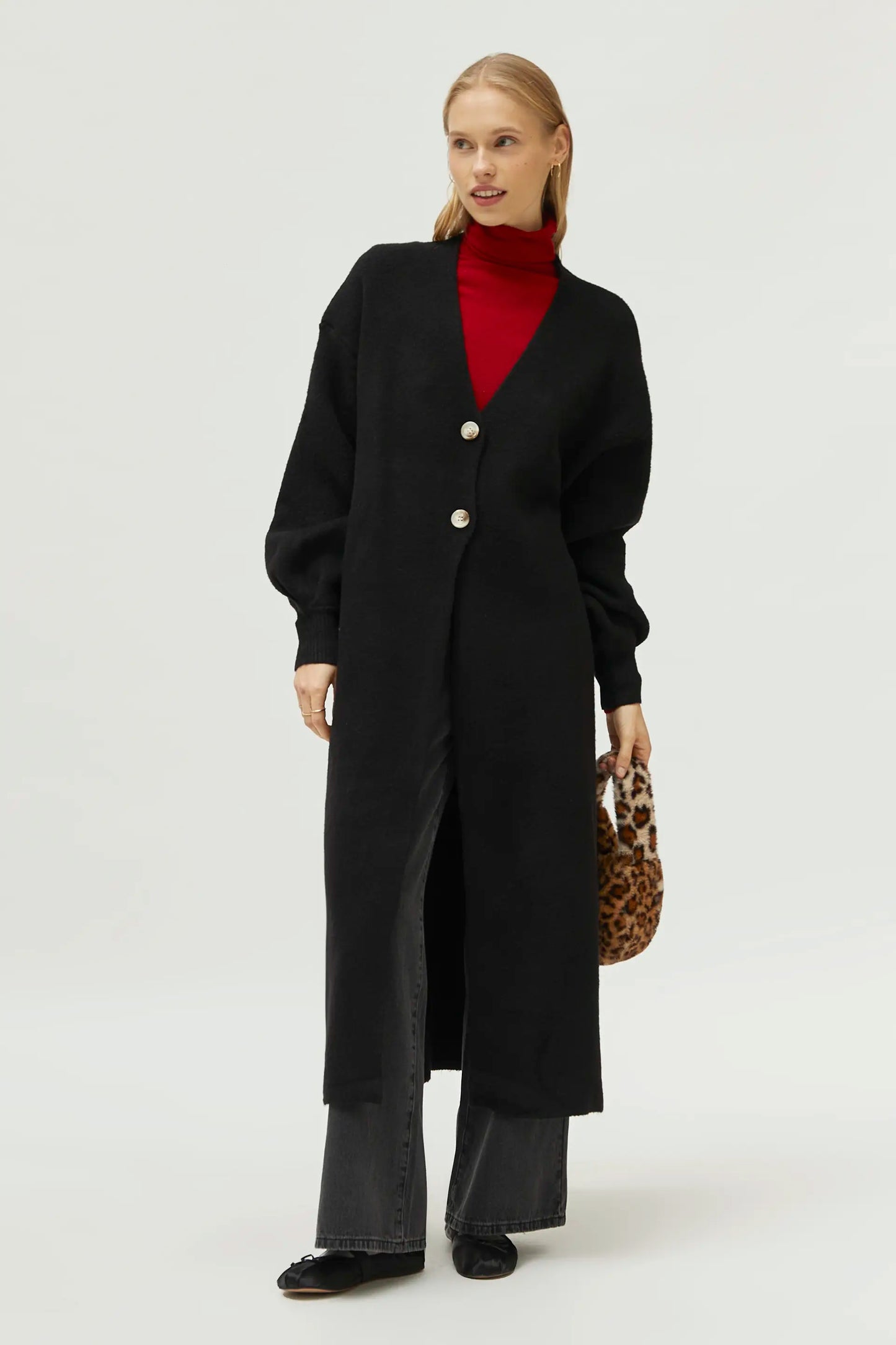 Long black v-neck coat