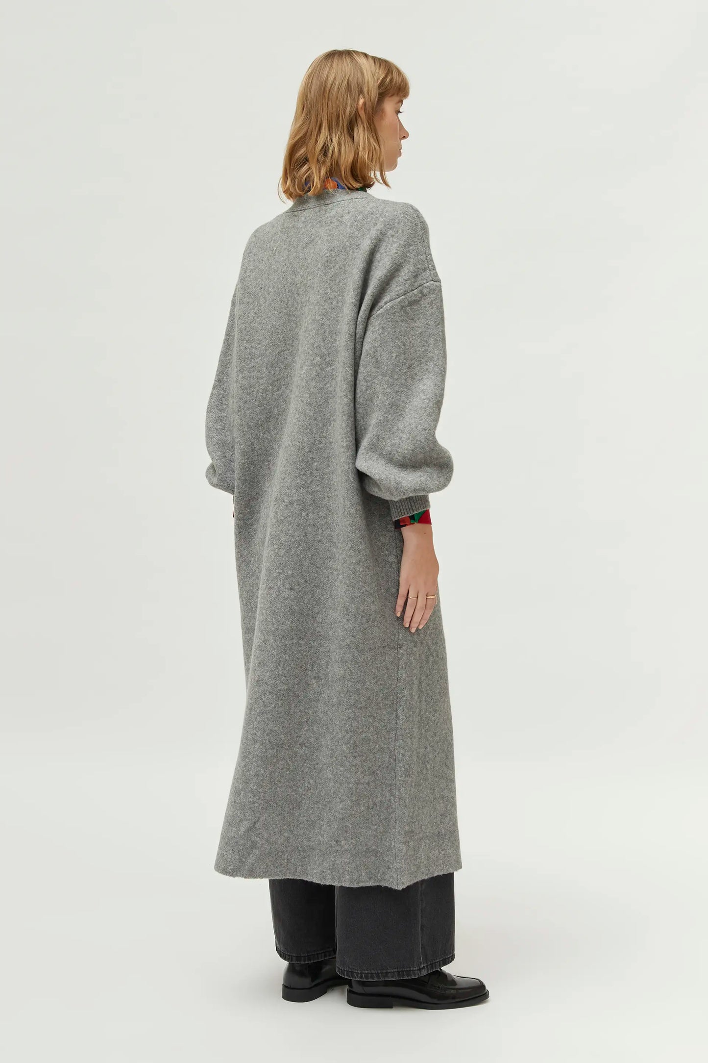 Long gray v-neck coat