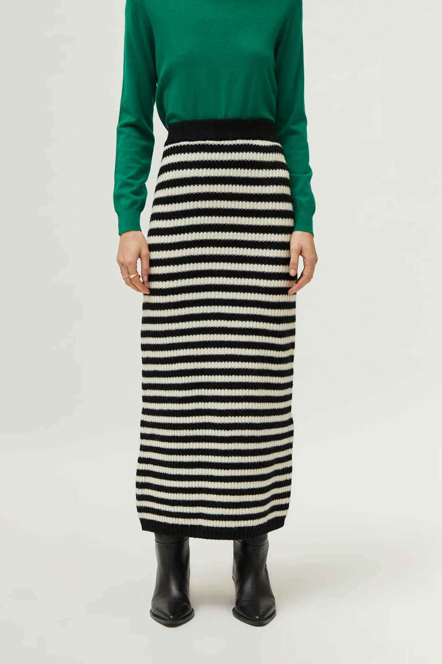 Long black striped knit skirt