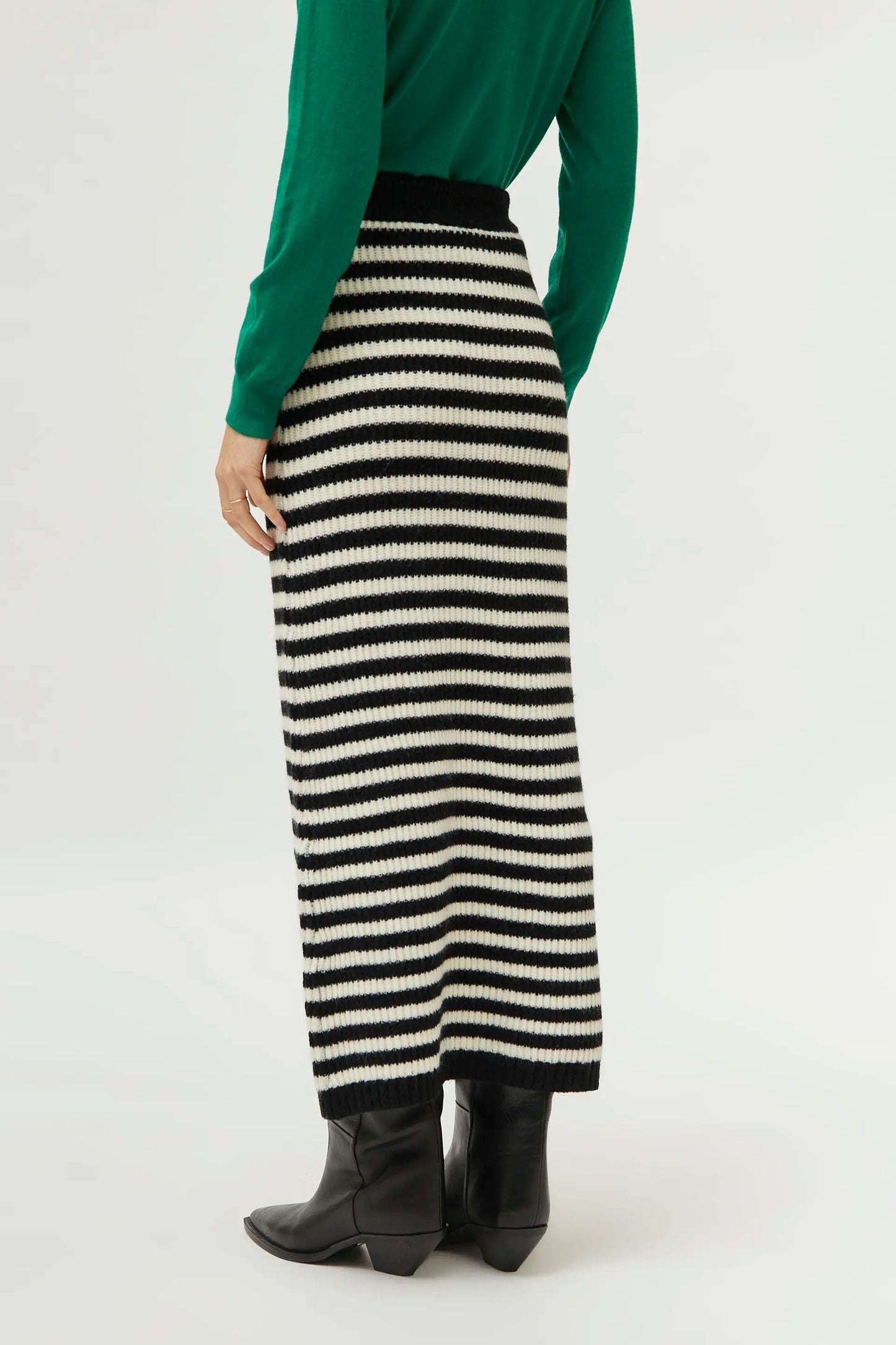 Long black striped knit skirt