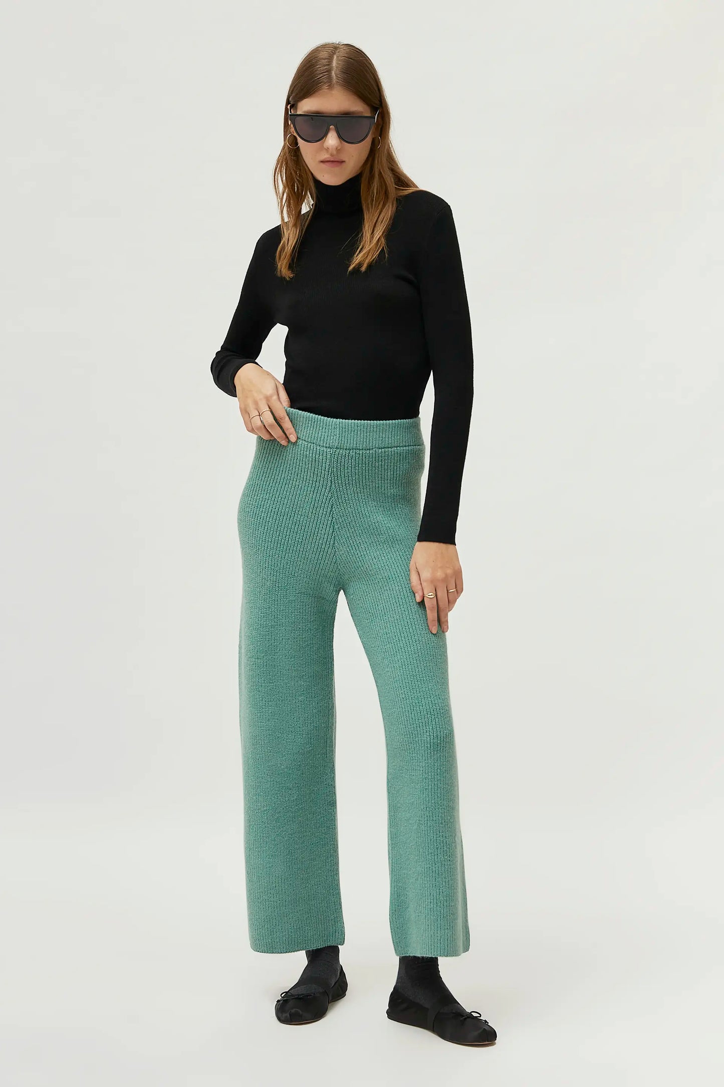 Wide green knit pants