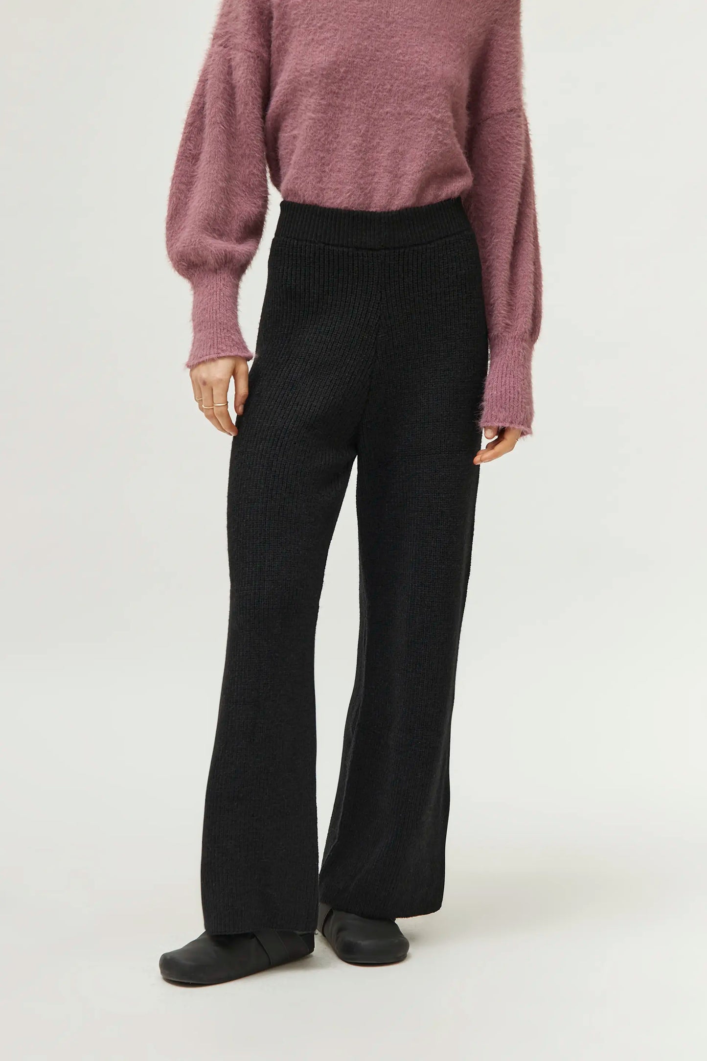 Wide black knit pants