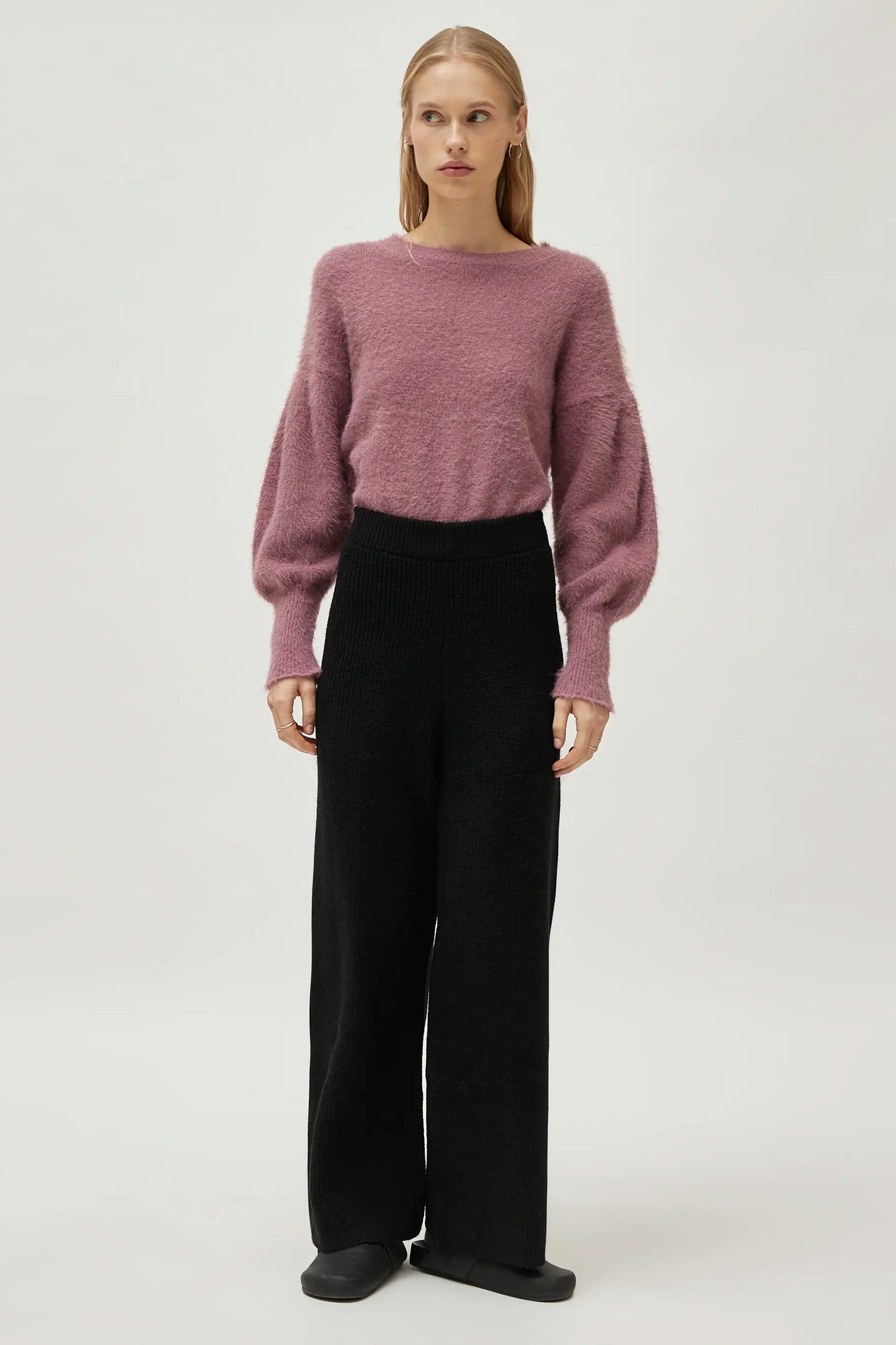 Wide black knit pants