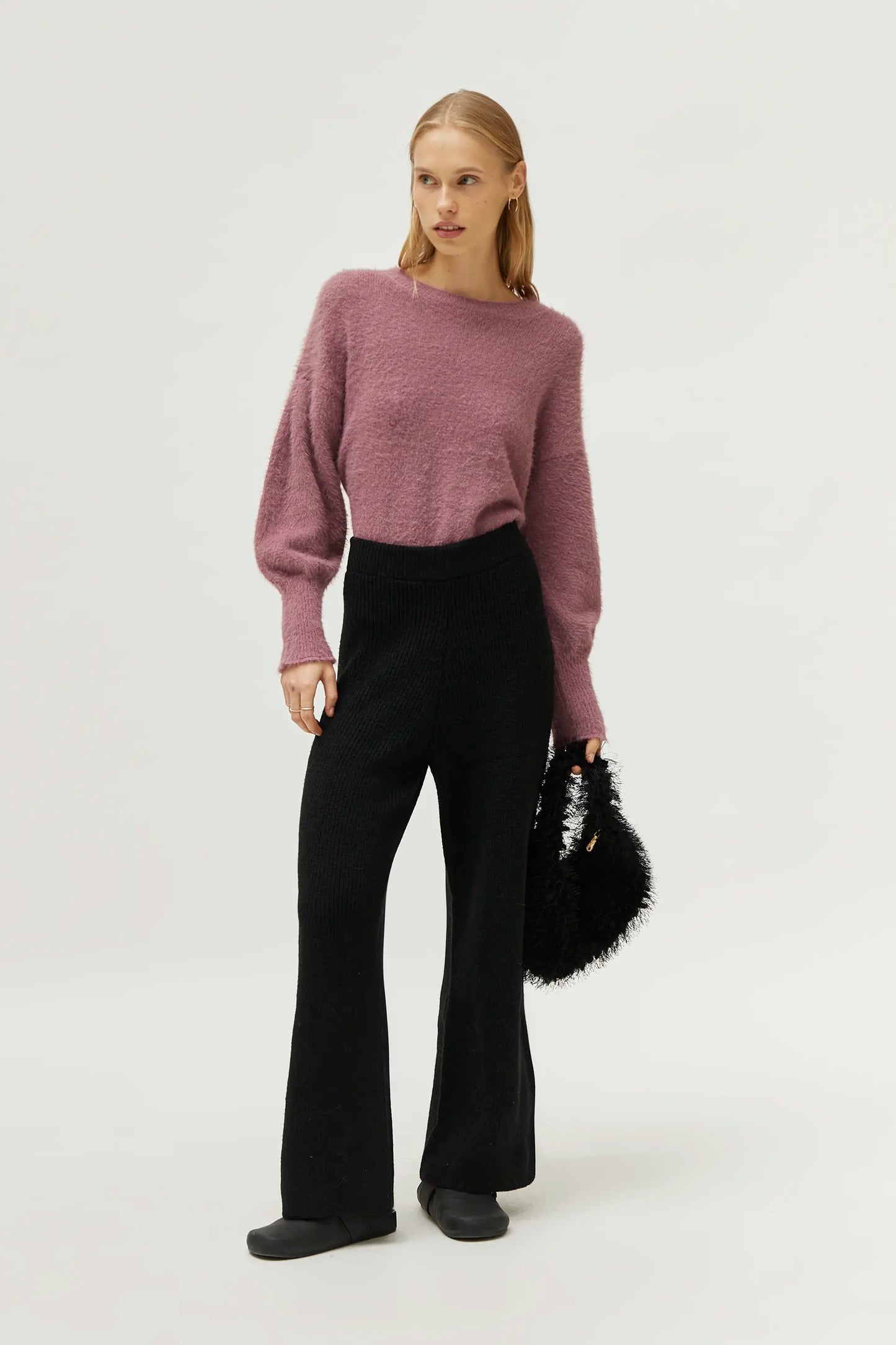 Wide black knit pants