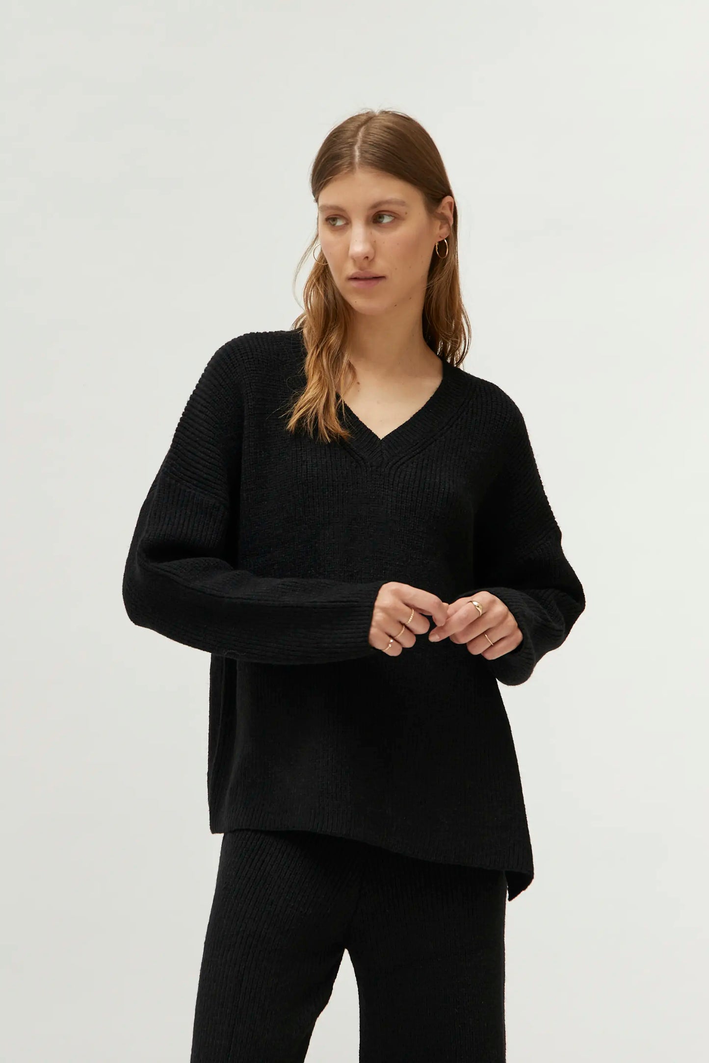 Black V-neck sweater