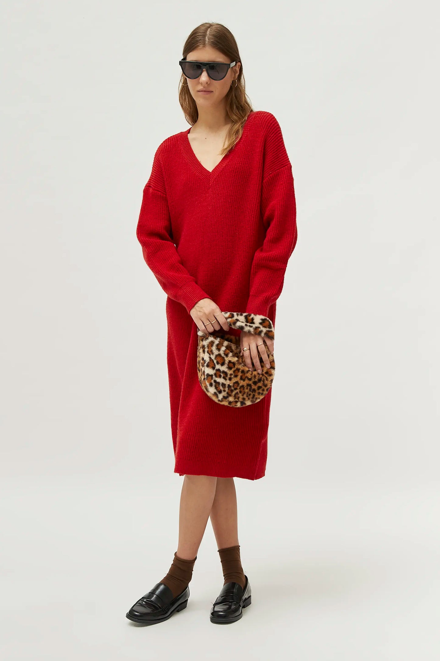 Red V-neck midi dress