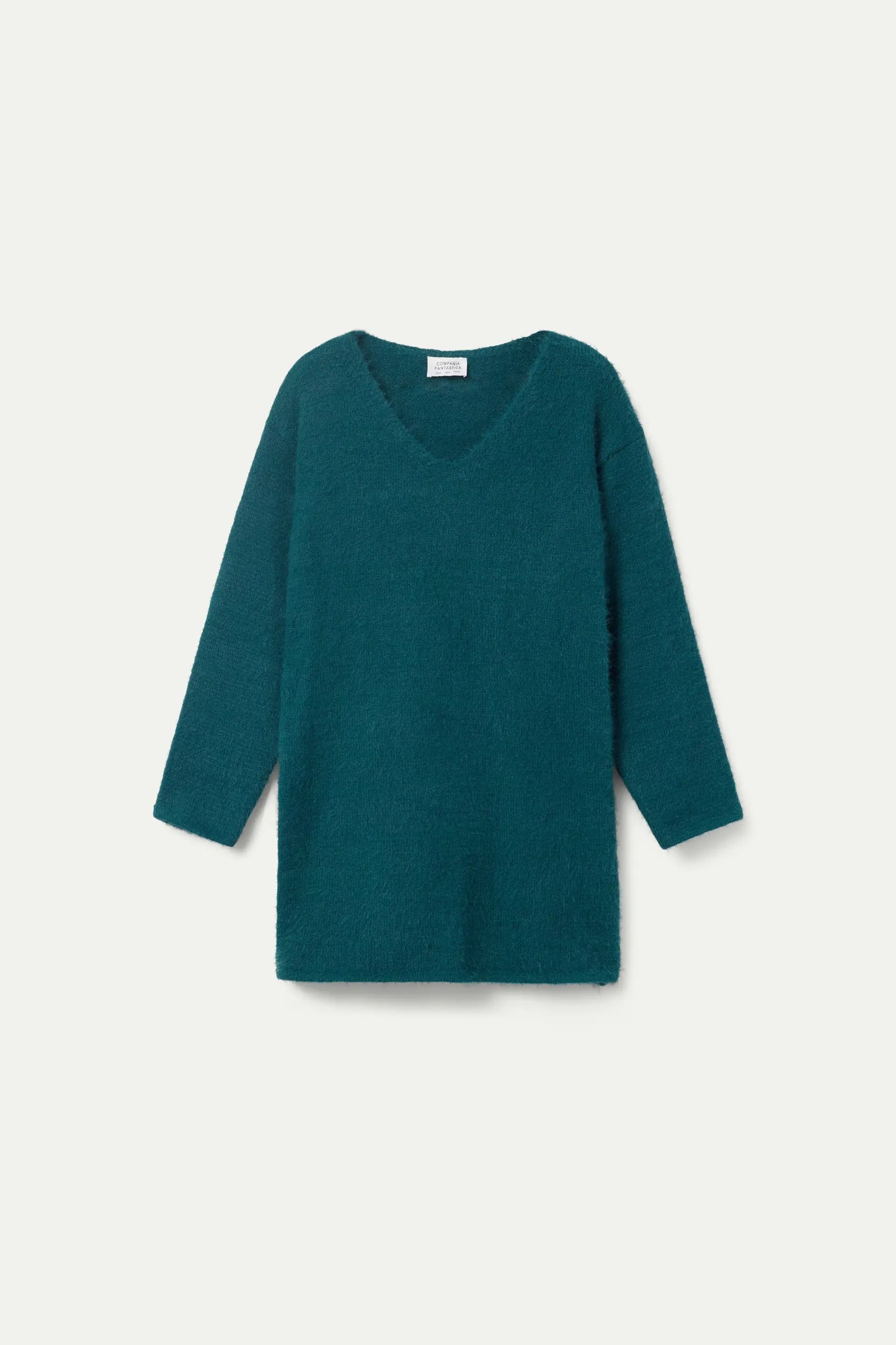 Maglione lungo verde con scollo a V