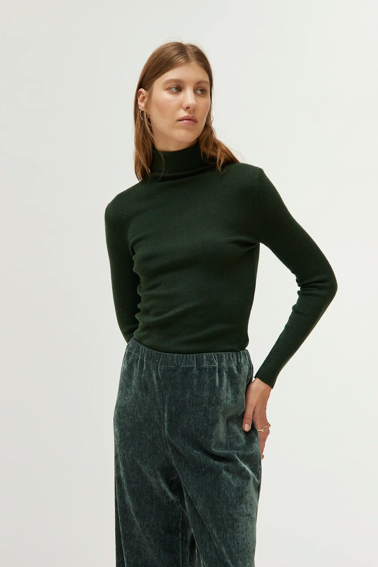 Green turtleneck top best sale