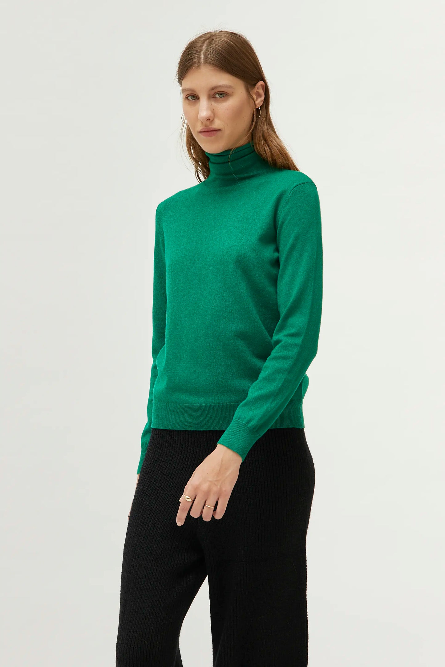 Green turtleneck sweater