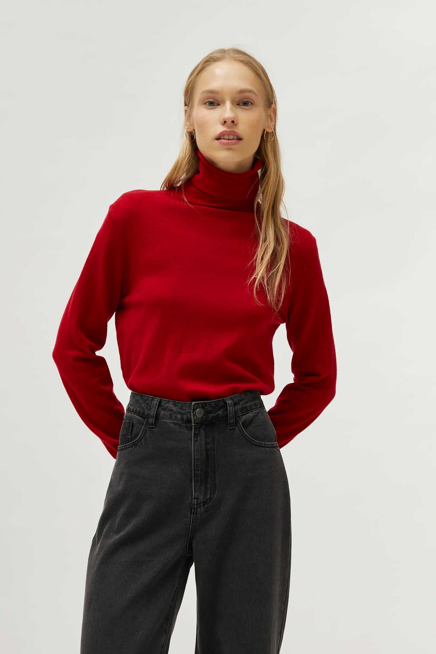 Red turtleneck sweater