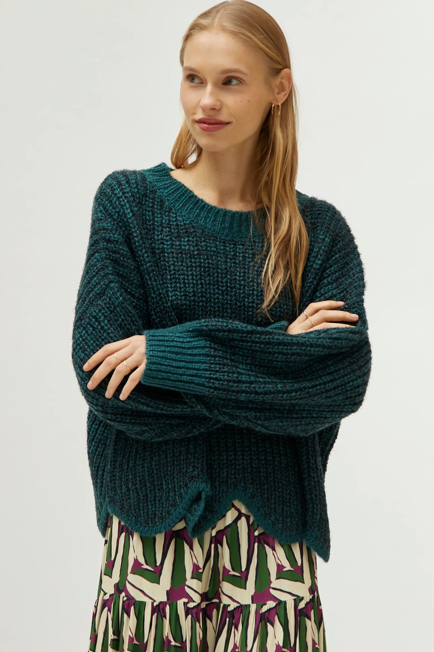 Green hem detail sweater