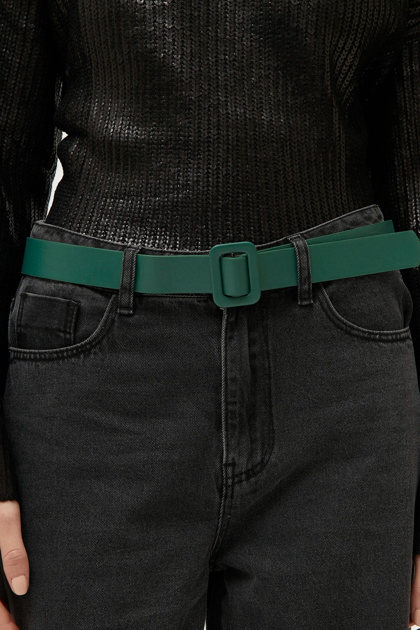 Green rectangular buckle belt