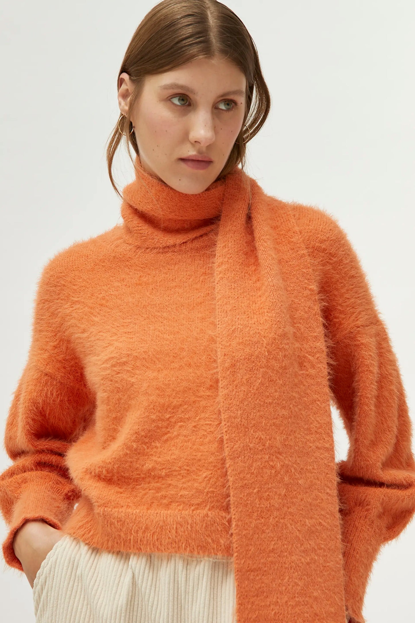 Orange Textured Knit Scarf