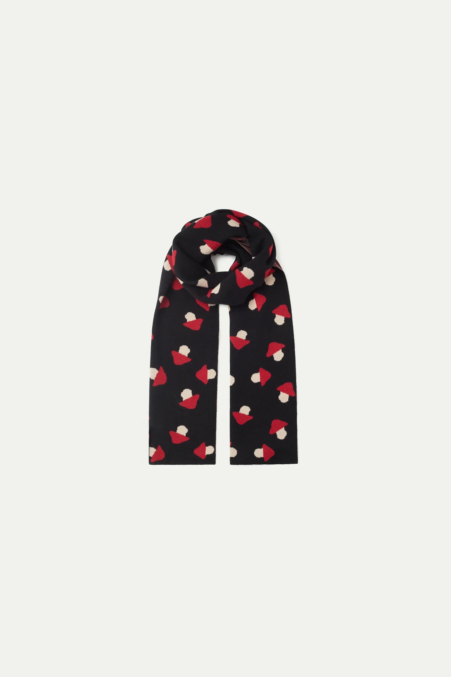 Black mushroom print jacquard knit scarf