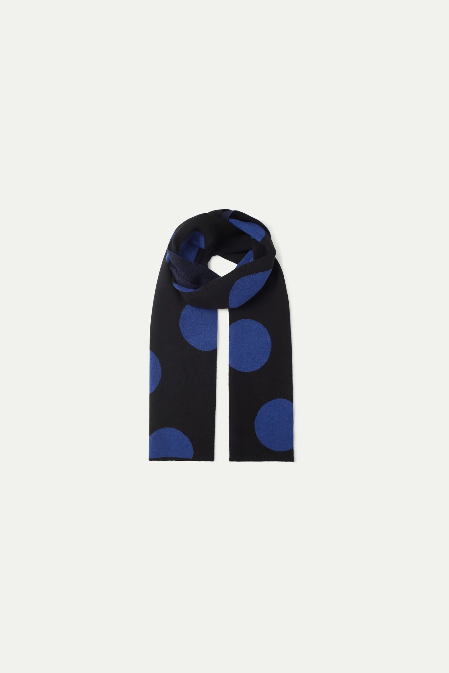 Blue polka dot printed jacquard knit scarf