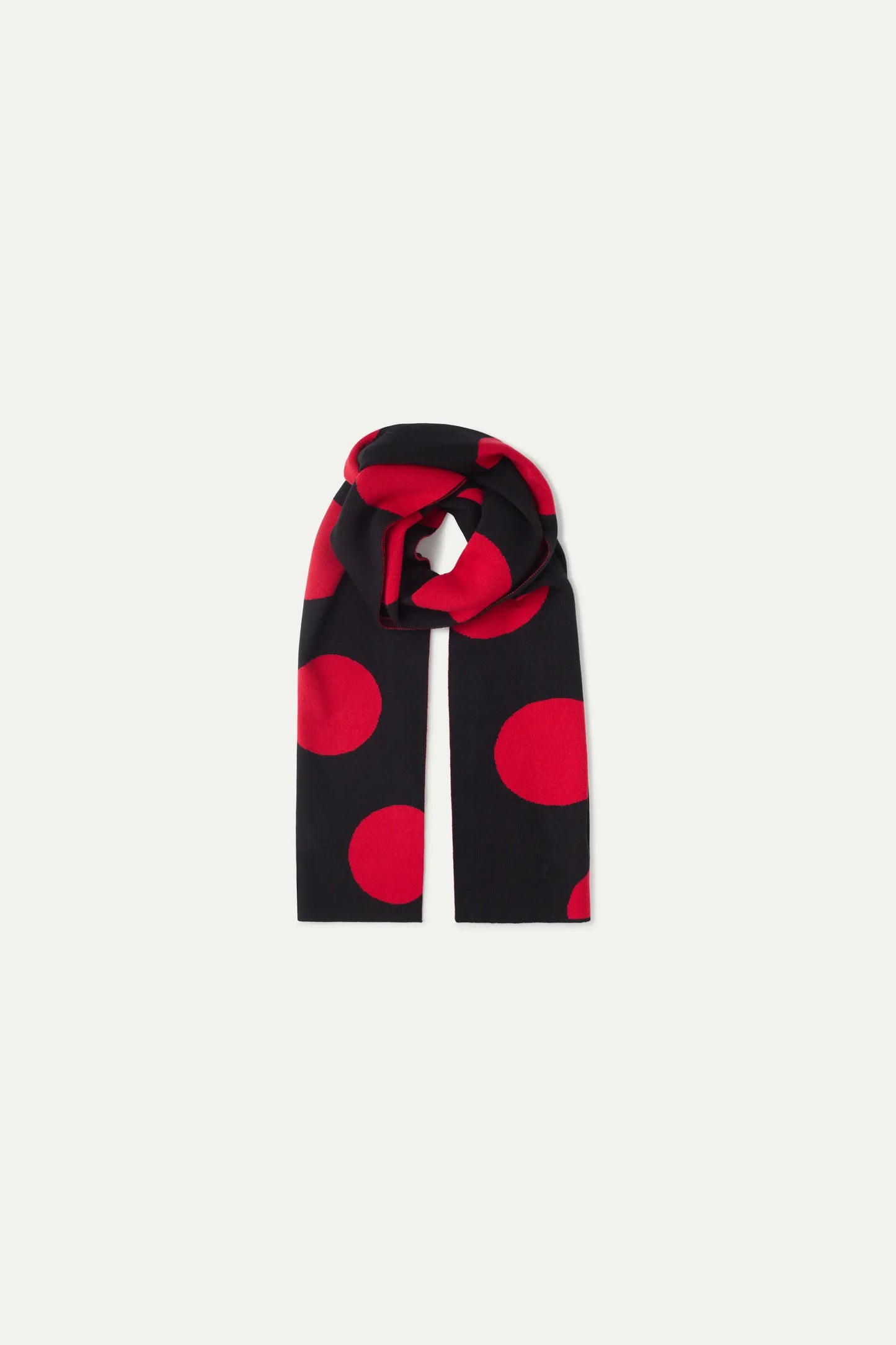 Red polka dot printed jacquard knit scarf