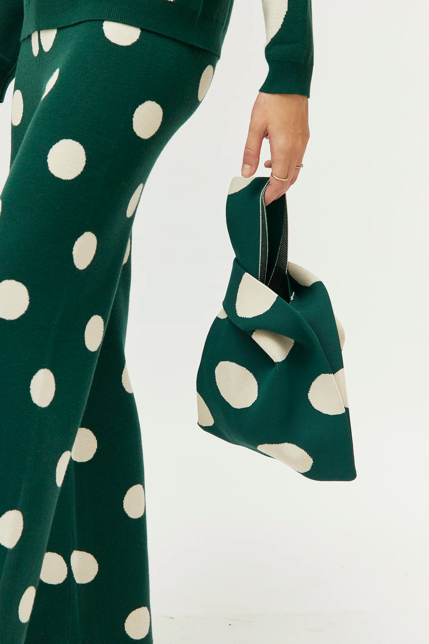 White polka dot print handbag