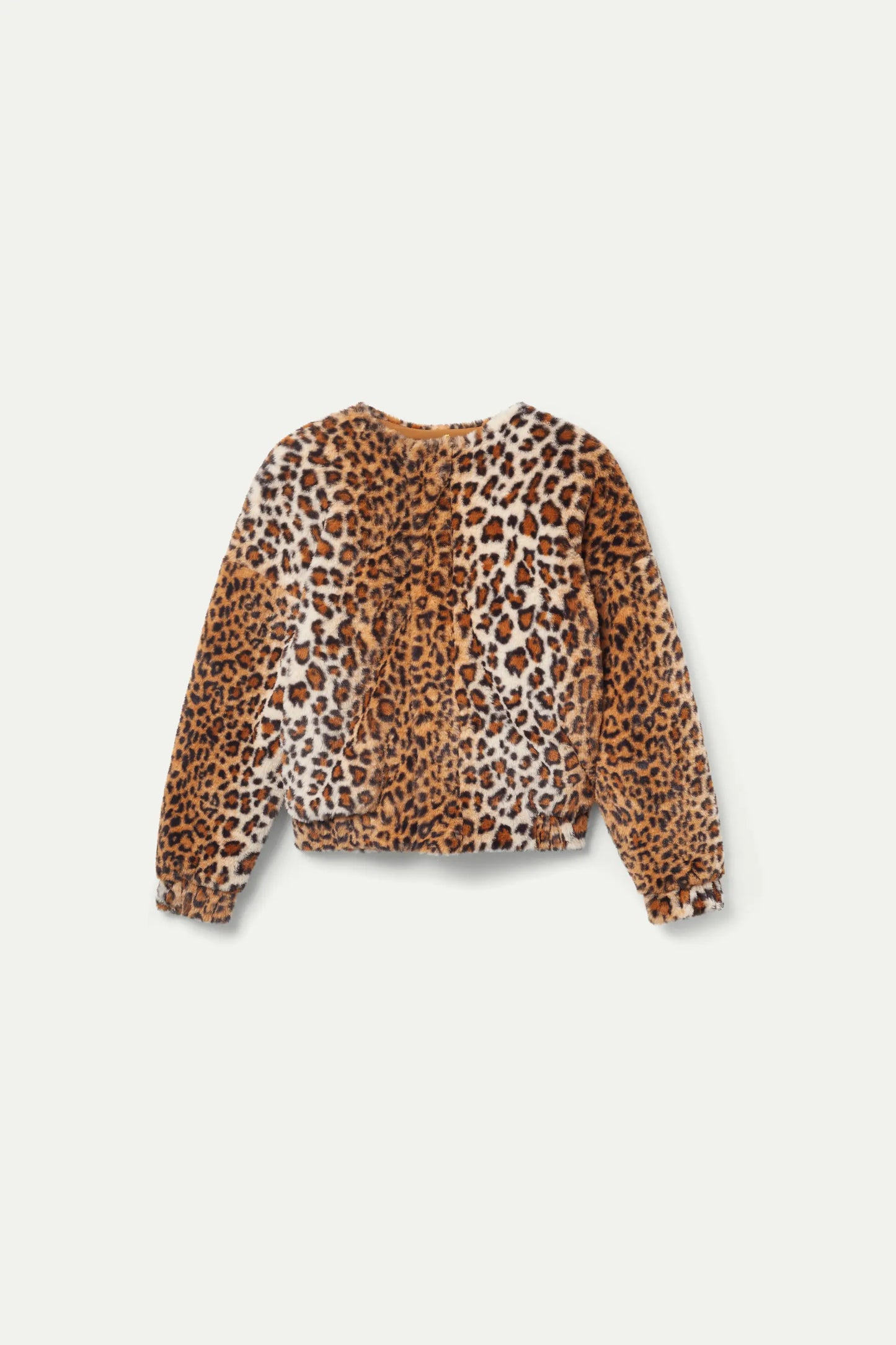 Leopard print fur bomber