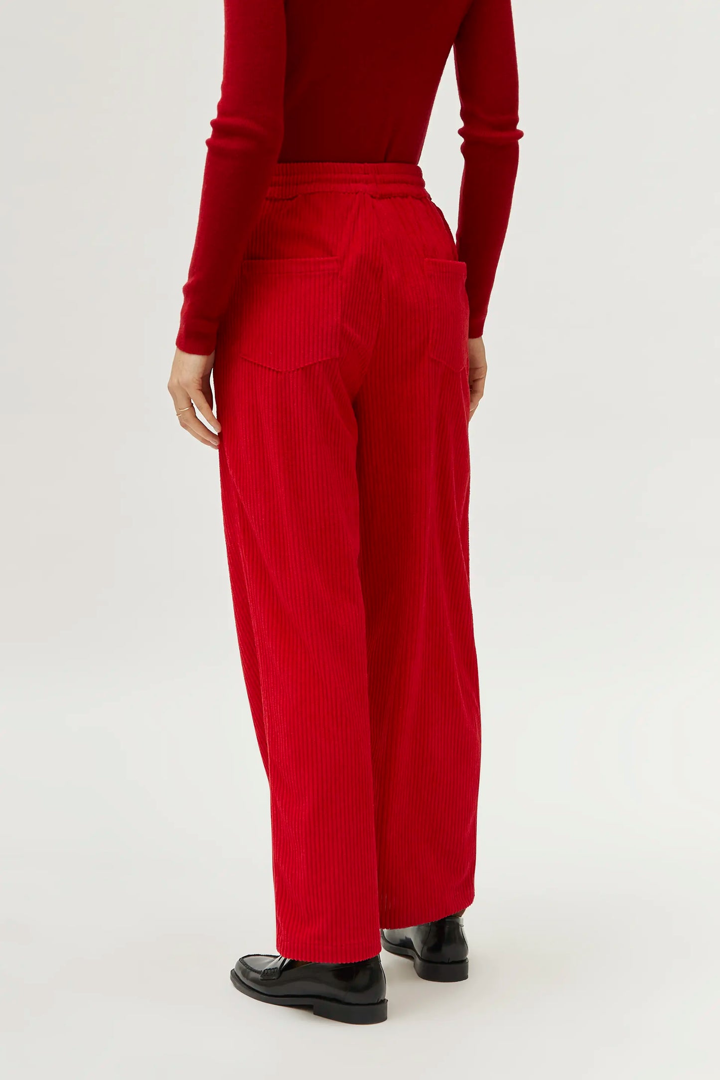 Red elastic waist corduroy pants