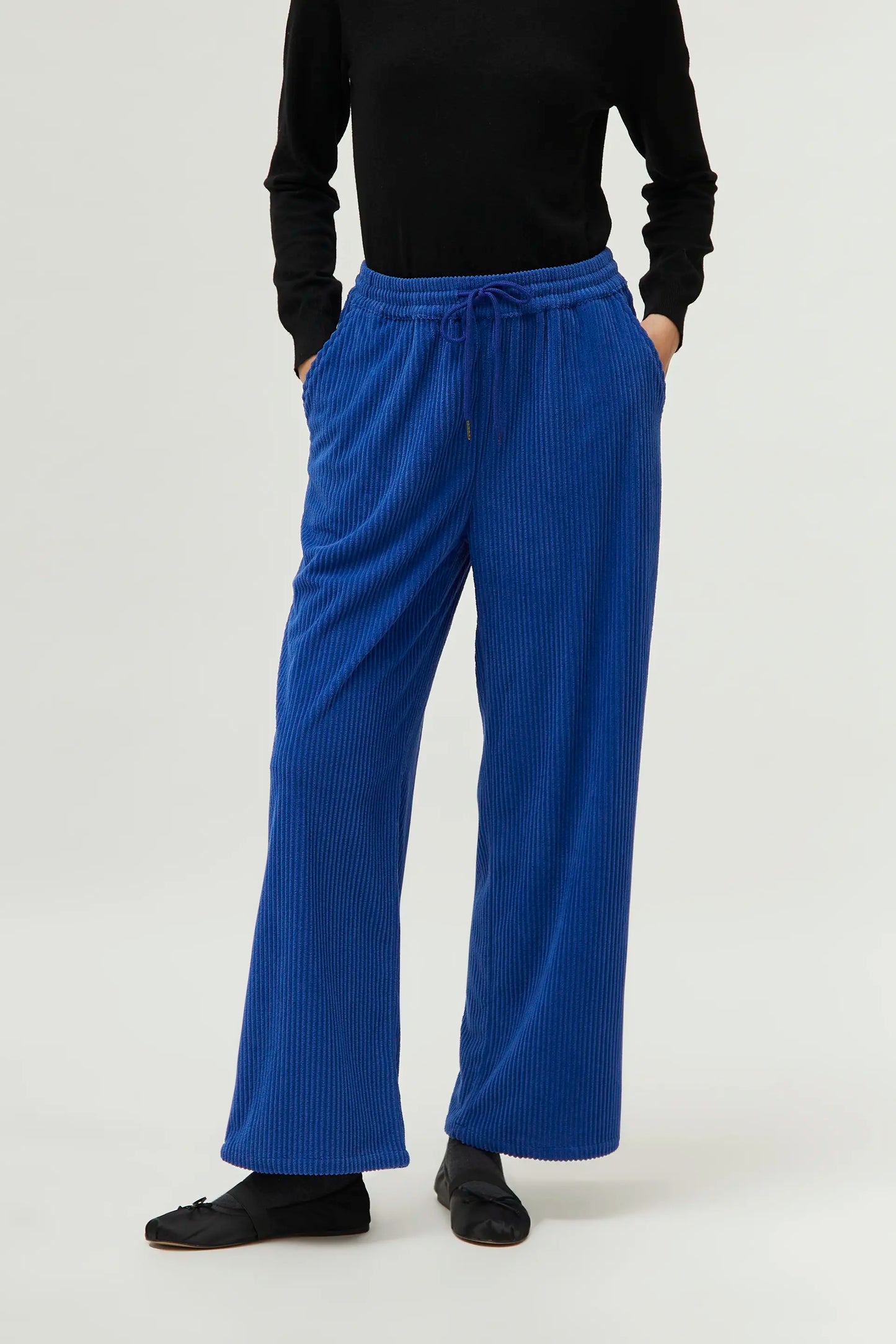 Blue elastic waist corduroy pants