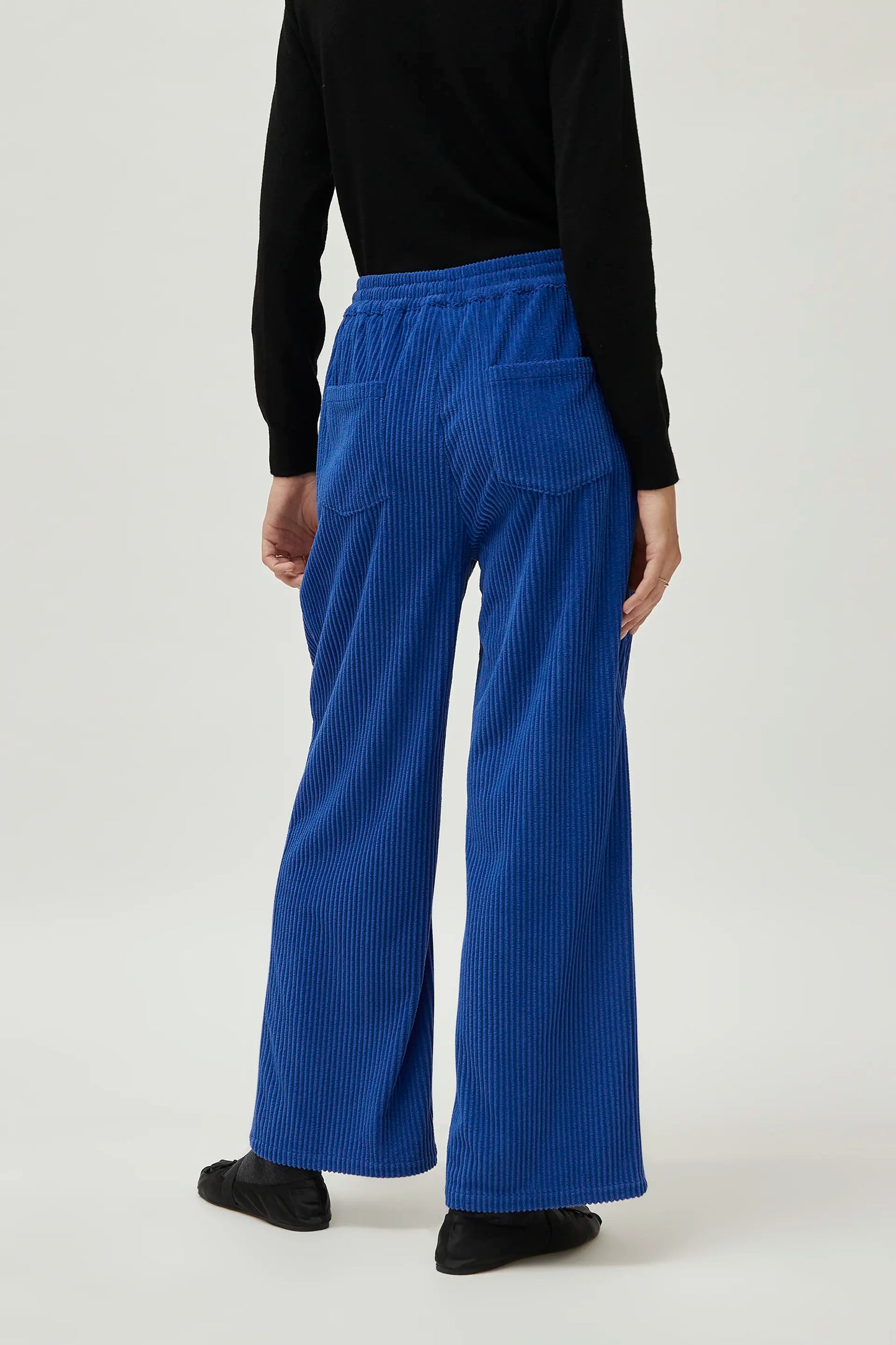 Blue elastic waist corduroy pants