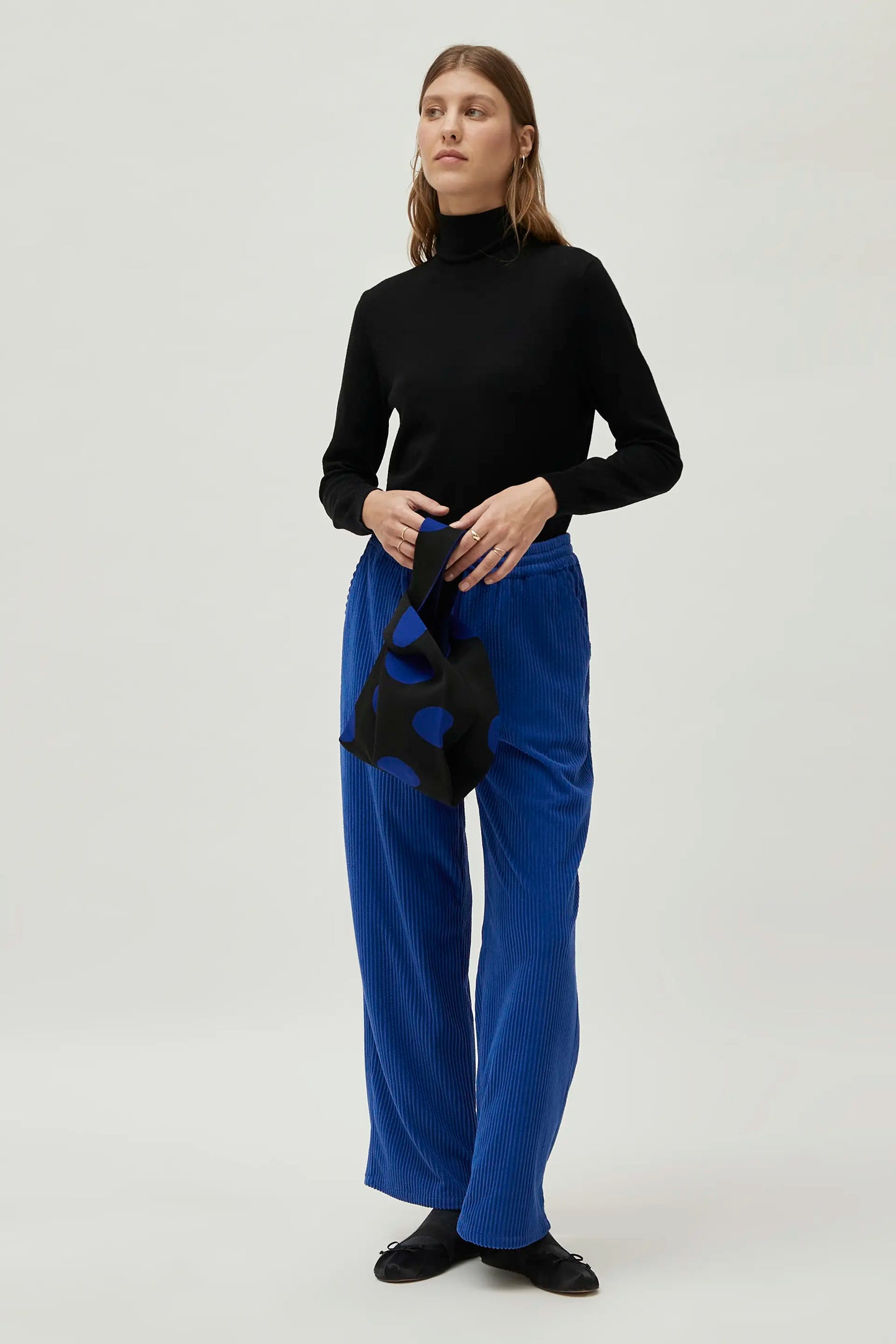 Blue elastic waist corduroy pants