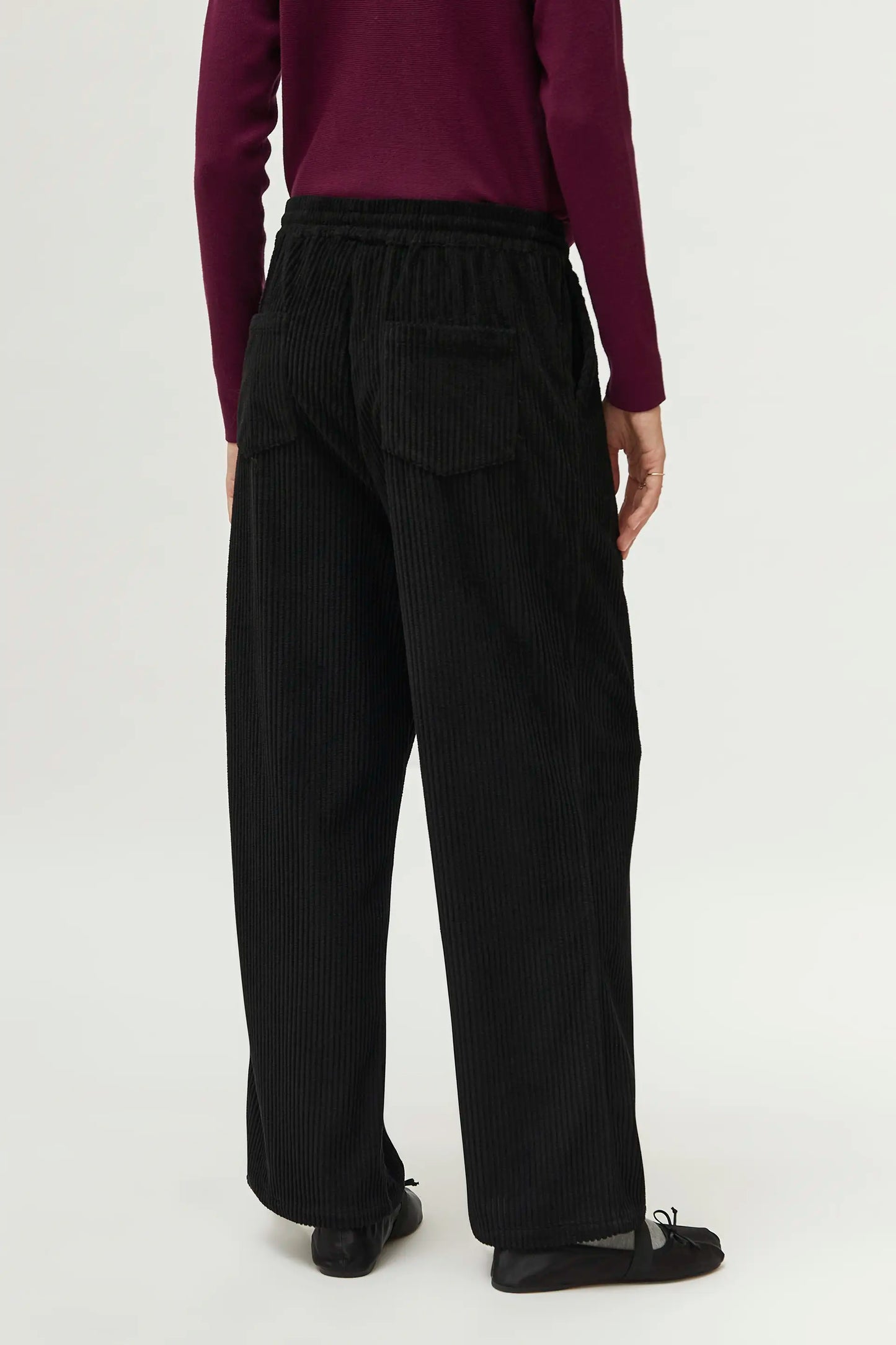 Black elastic waist corduroy pants