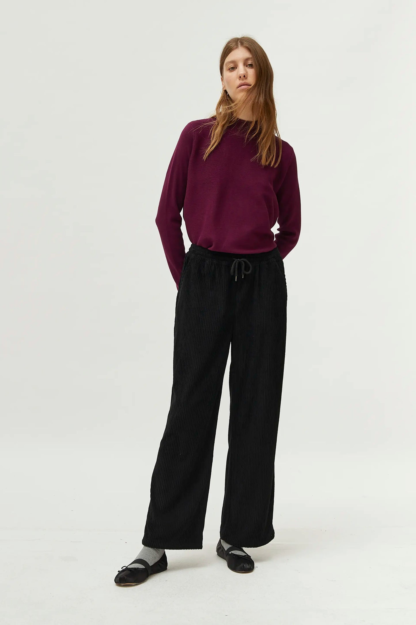 Black elastic waist corduroy pants