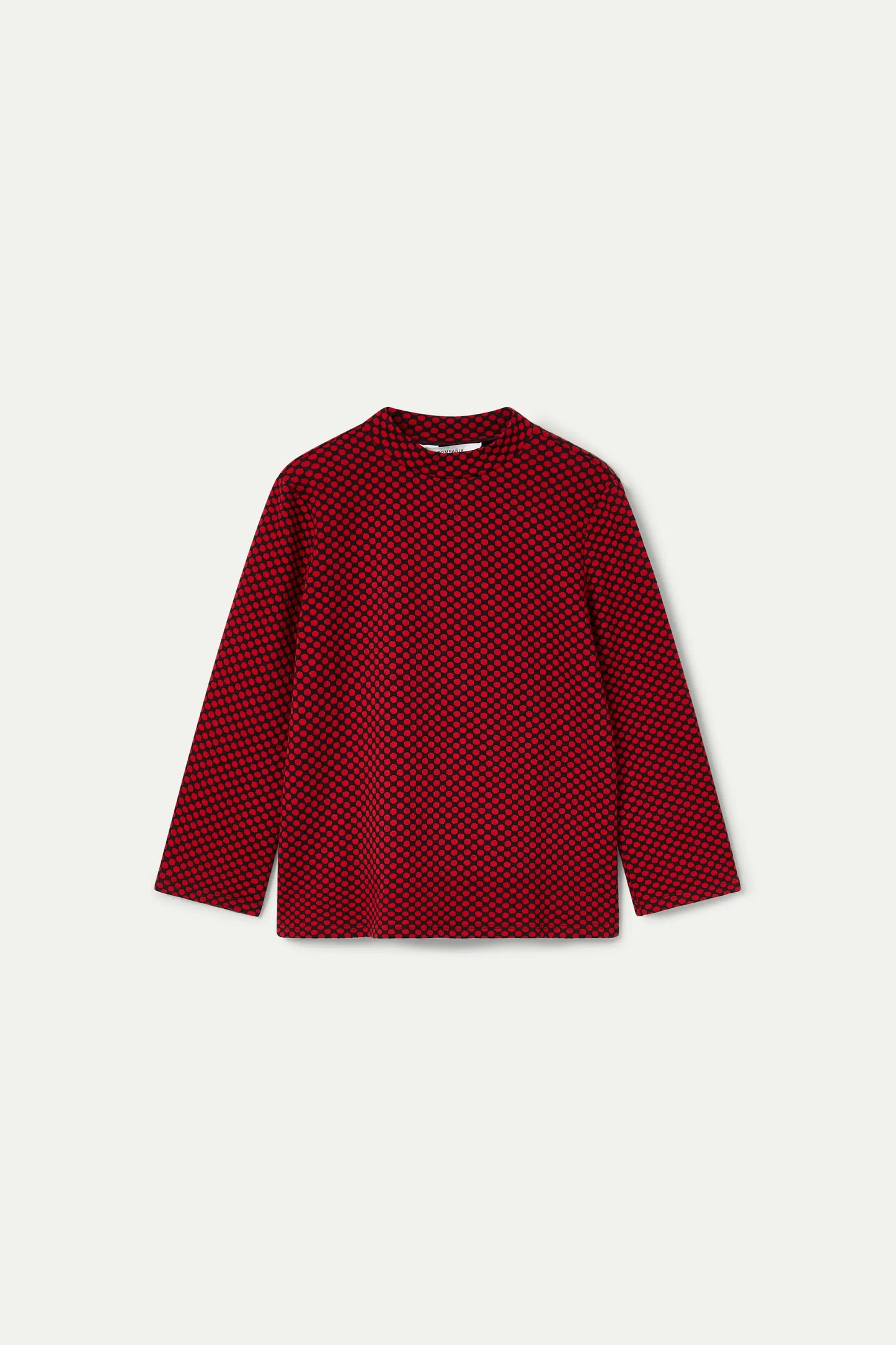 Top rosso in maglia stampata jacquard