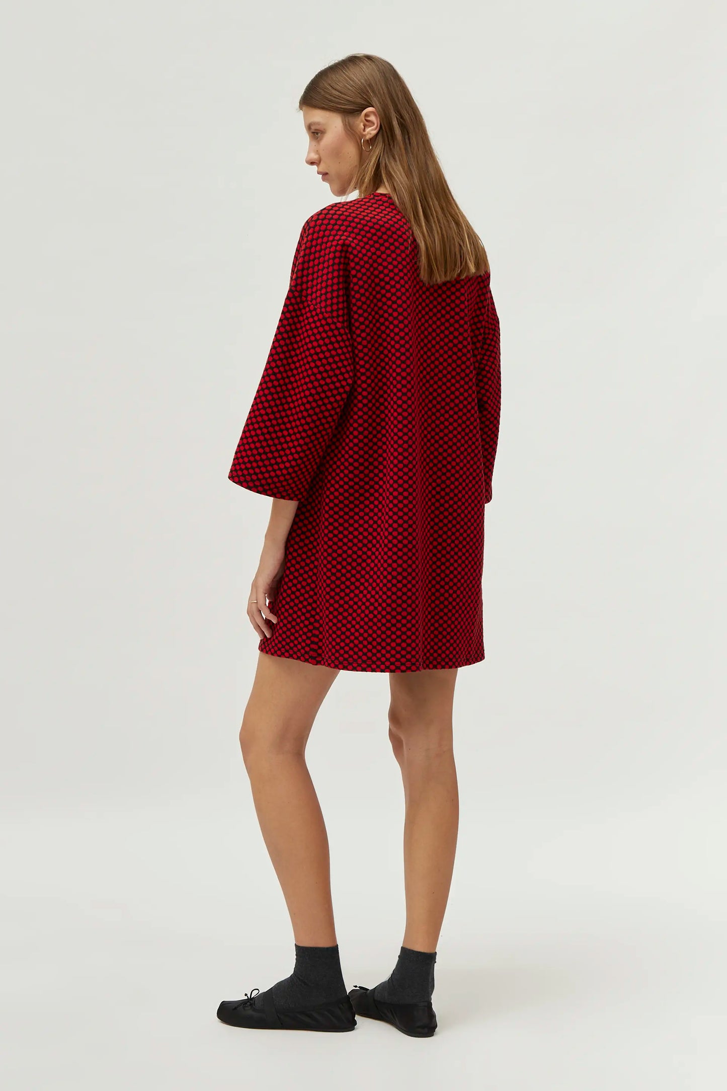 Short red jacquard printed knit dress