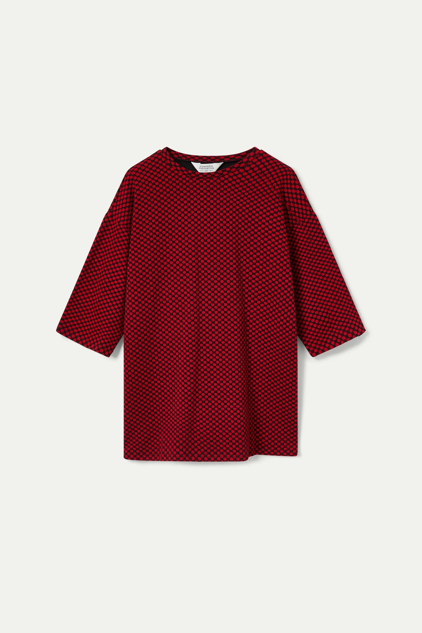 Short red jacquard printed knit dress