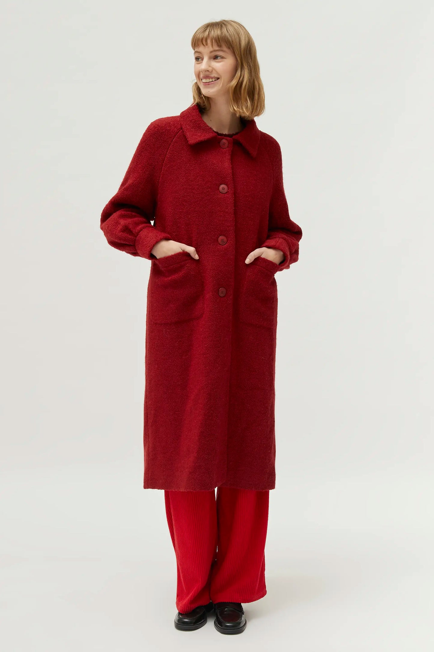 Cappotto midi bouclé rosso