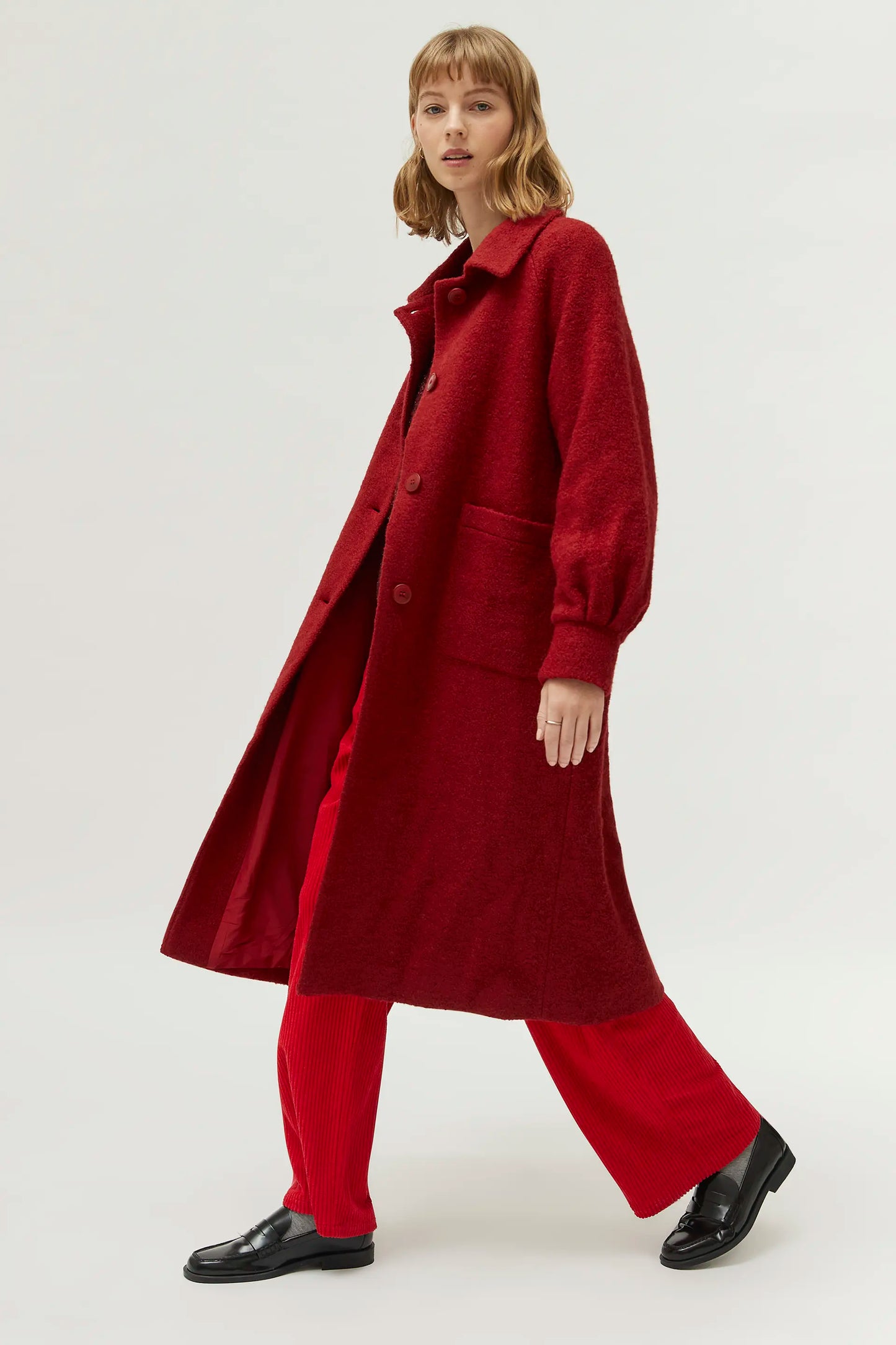 Cappotto midi bouclé rosso