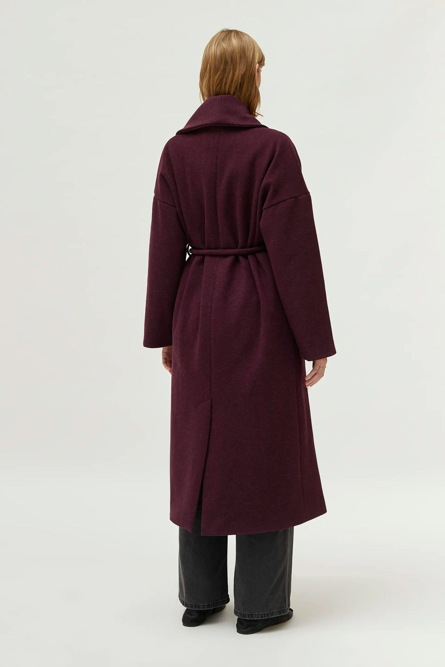 Burgundy open midi coat