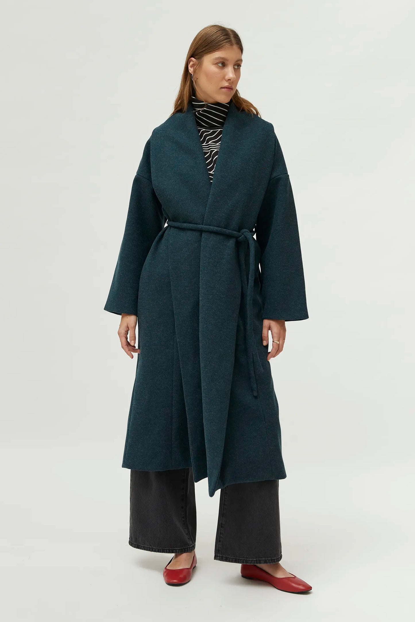 Green open midi coat