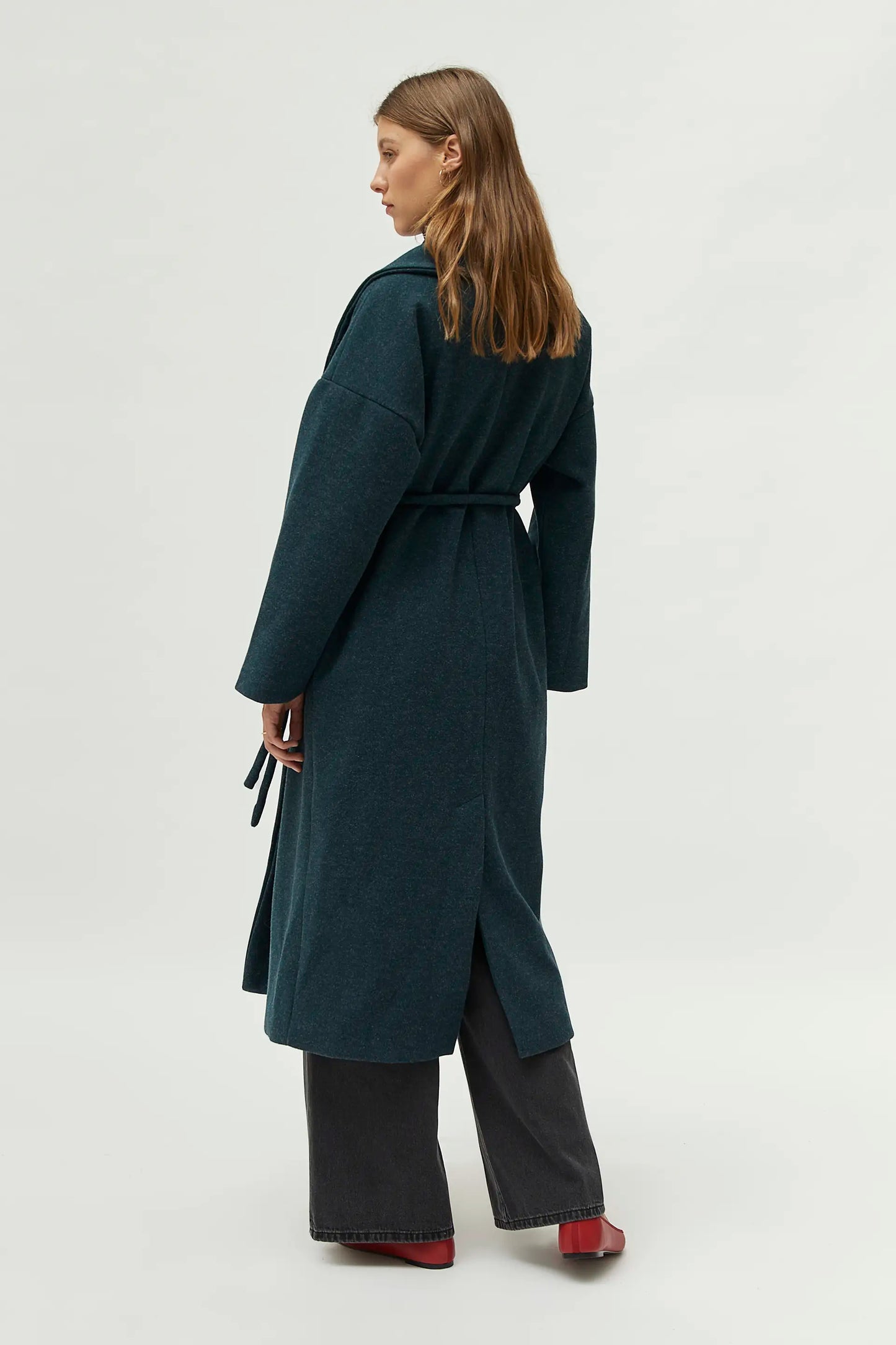 Green open midi coat