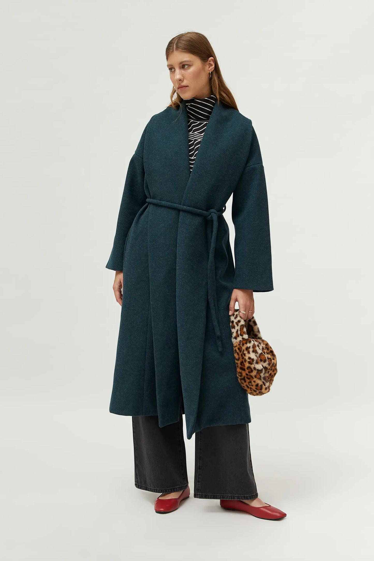 Green open midi coat