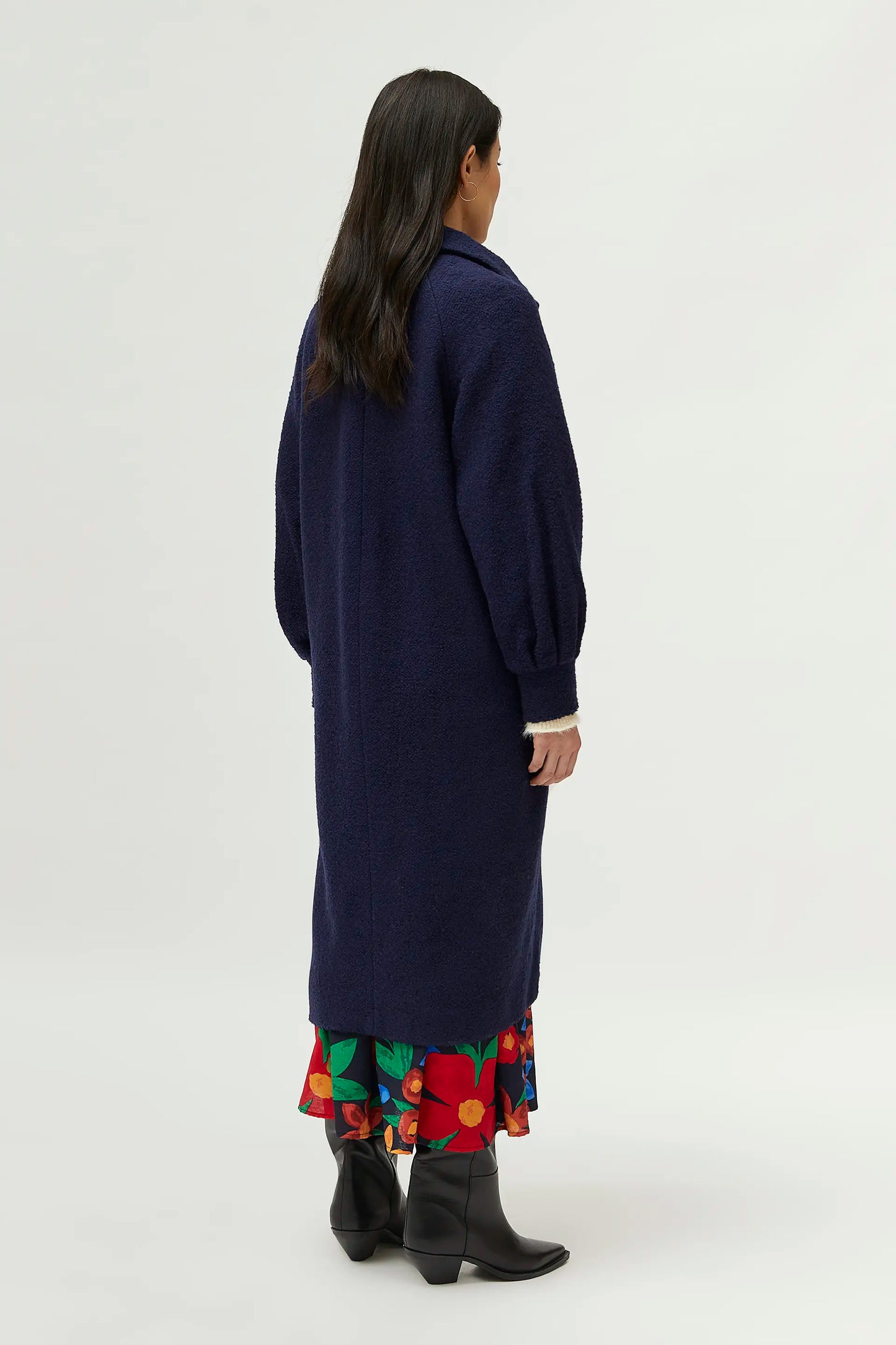 Cappotto midi bouclé blu navy