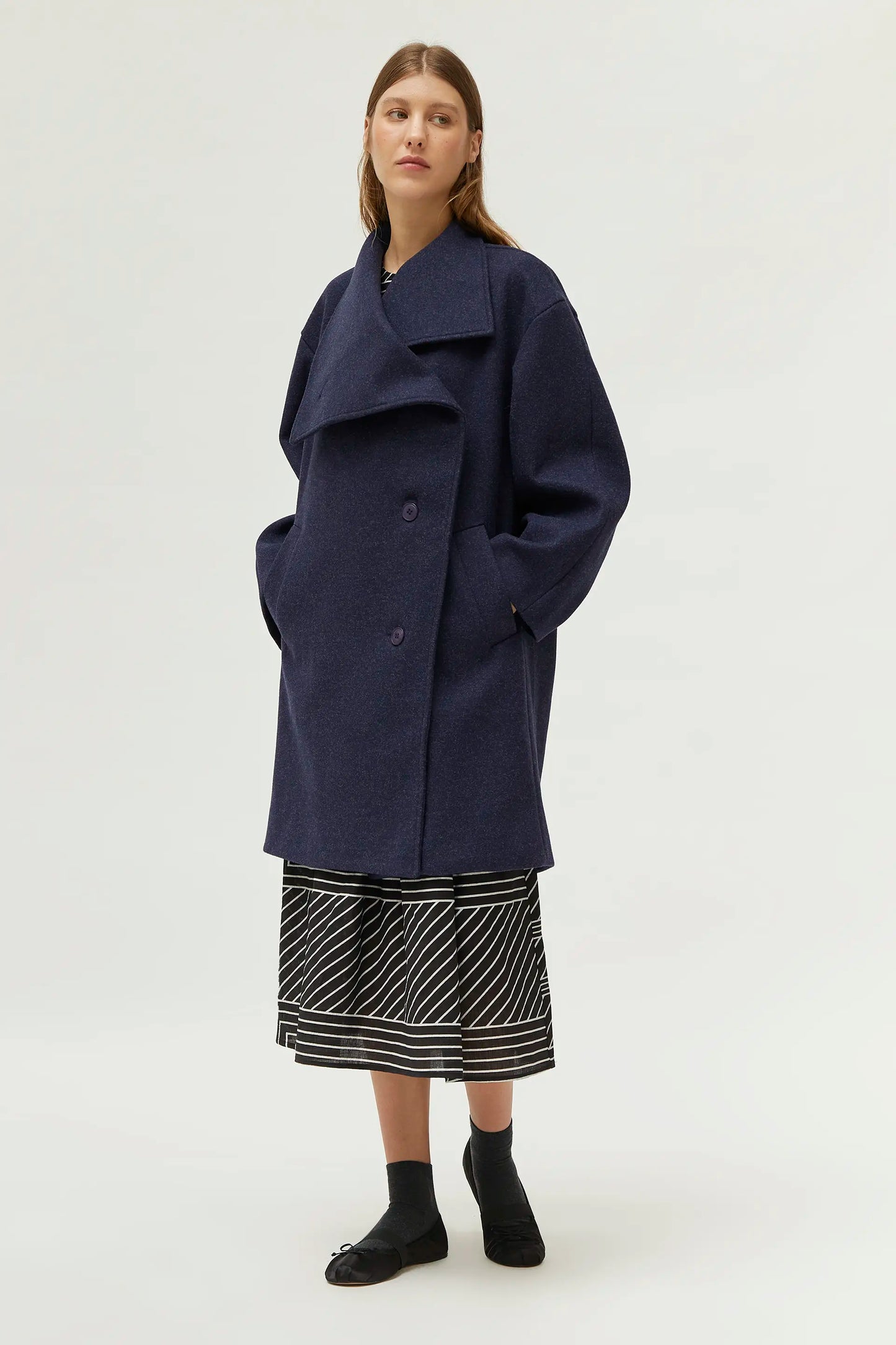 Navy blue turtleneck coat