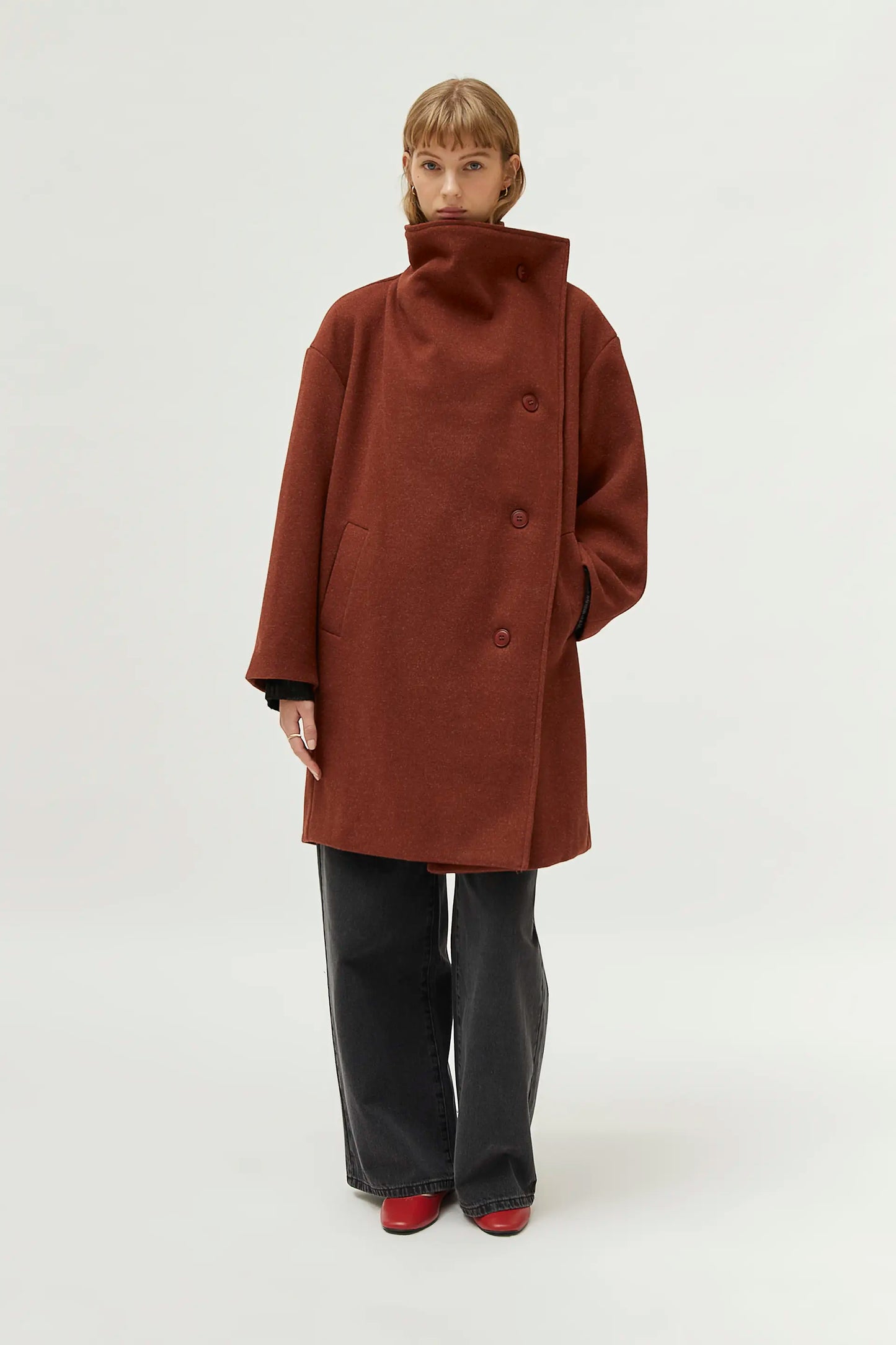 Brown turtleneck coat